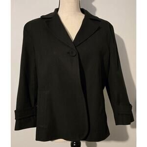 Talbots Single Button Jacket Blazer Black Cotton Sz 16 Petite 3/4 Sleeve Lined
